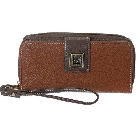 Stone Mountain Accessories Handbags - Stone Mountain Large Pebble Leather Brown Zip Around Wallet Phone Wristlet